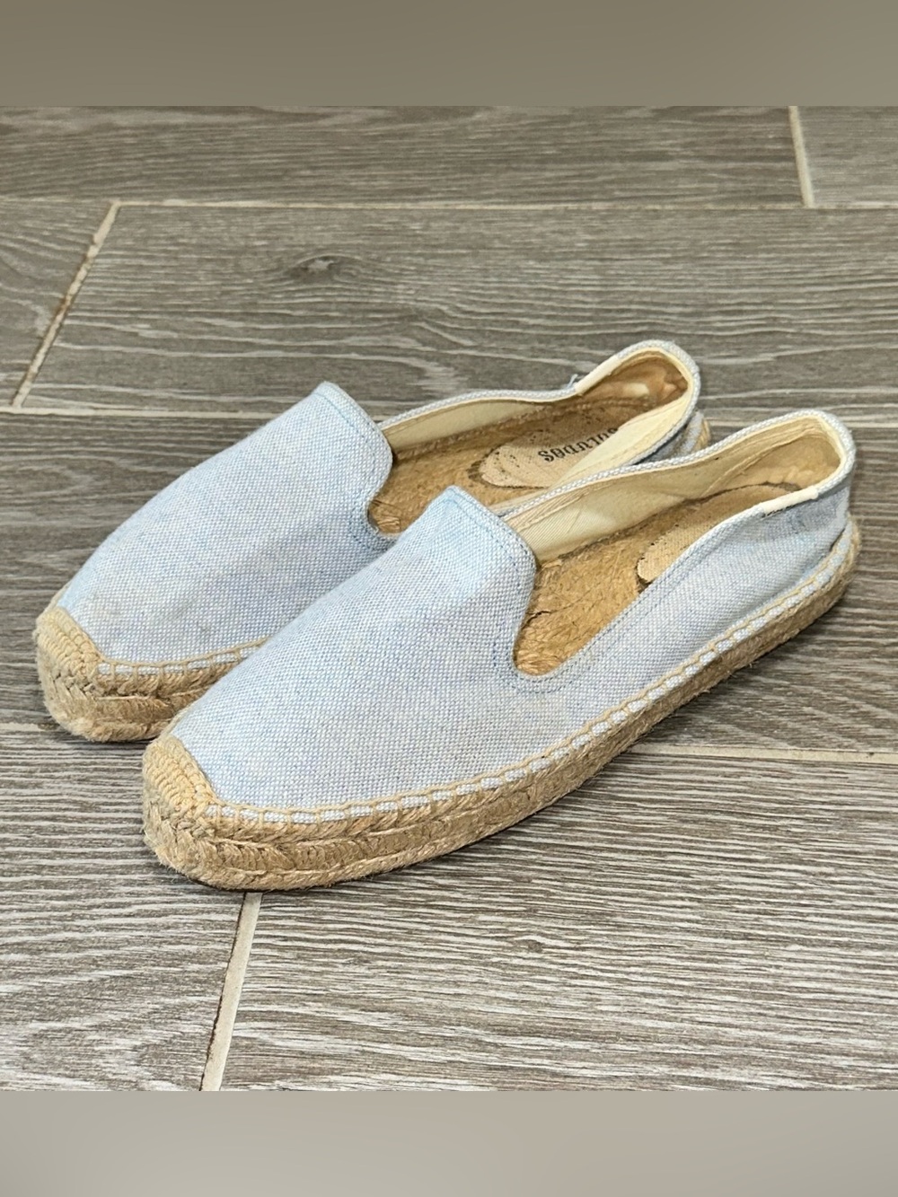 Soludos Sky Blue Canvas Platform Smoking Slipper Espadrille Flats Women’s 9.5